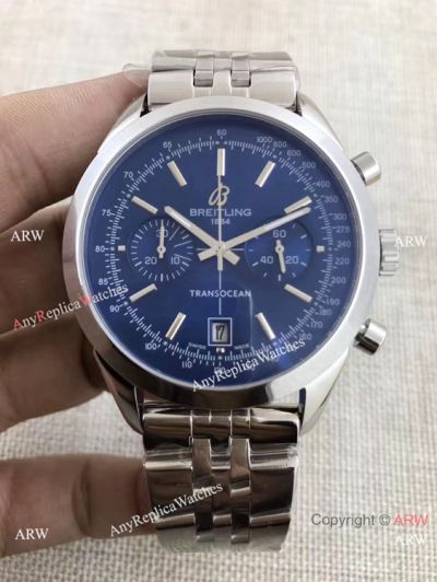 Breitling Transocean Chronograph Replica Watch - Stainless Steel Blue Face
